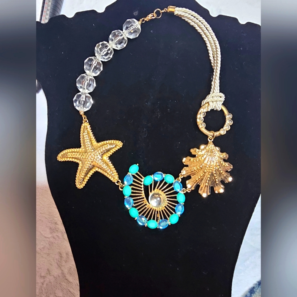 Womens gold and turquoise shell necklace